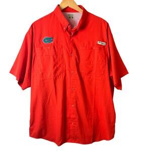 Columbia PFG Button Down Fishing Shirt Mens L Gators Ripstop Short Sleeve Orange